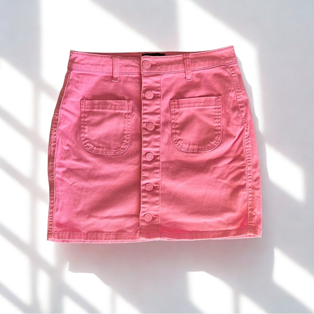 Shinestar Pink Button-Down Mini Skirt - Picture 1 of 4